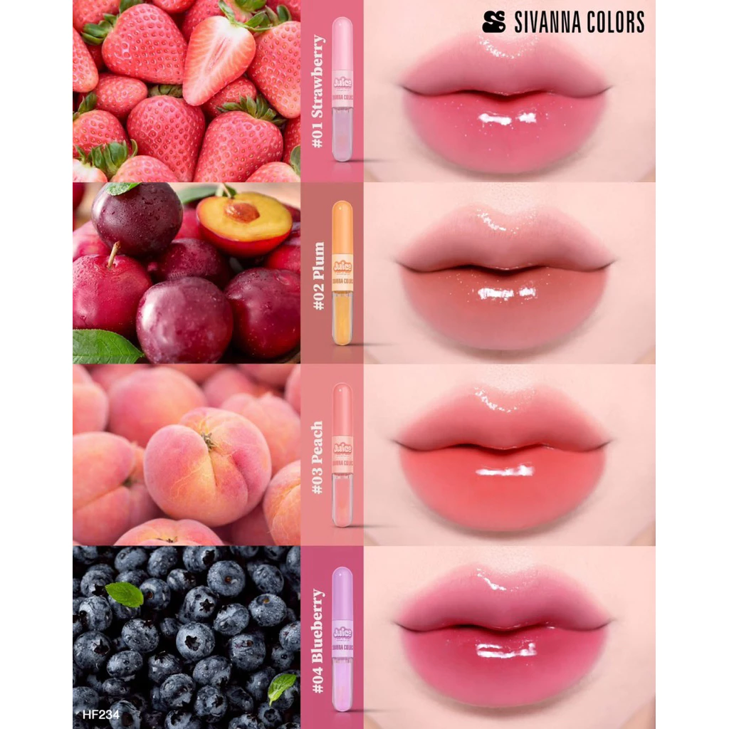 HF234 Sivanna Colors Juice Dual-Ended Lip Glaze ซีเวนน่า คัลเลอร์ส จูสซ์ ดูเอิล-เอนด์เดด 1.8 กรัม + 1.8 กรัม